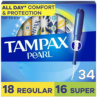 Tampax Pearl Tampons Multipack with LeakGuard Braid, Regular/Super, 34 Each