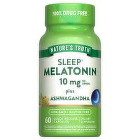 Nature's Truth Melatonin, Plus Ashwagandha, Sleep, 10 mg, Quick Release Capsules, 60 Each