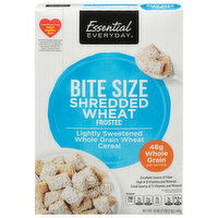 Essential Everyday Cereal, Shredded Wheat, Frosted, Bite Size, 18 Ounce