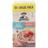 Quaker Oatmeal, Fruit & Cream, Instant, Value Pack, 18 Each