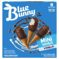 Blue Bunny Mini Swirls Frozen Dairy Dessert, Vanilla, 8 Each