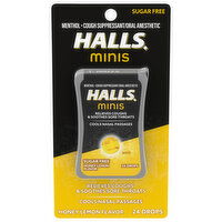 Halls Cough Drops, Sugar Free, Honey Lemon Flavor, Minis, 24 Each