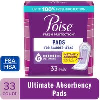 Poise Fresh Protection Ultimate Pads, 33 Each