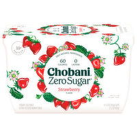 Chobani Yogurt, Zero Sugar, Strawberry Flavor, 4 Each