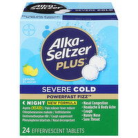 Alka-Seltzer Plus PowerFast Fizz Severe Cold, Night, Effervescent Tablets, Lemon Flavor, 24 Each