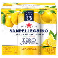 Sanpellegrino Lemon Beverage, Zero Added Sugar, Lemonade, Sparkling, 6 Each