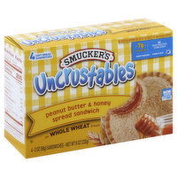 Smucker's Uncrustables Sandwich, on Whole Wheat Bread, Peanut Butter & Honey Spread, 4 Each