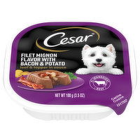 Cesar Canine Cuisine, Filet Mignon Flavor with Bacon & Potato, Loaf & Topper in Sauce, 3.5 Ounce