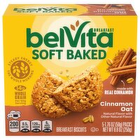 BELVITA Soft Baked Cinnamon Oat Breakfast Biscuits, Chewy Breakfast Bars, 5 Packs (1 Biscuit Per Pack), 8.8 Ounce