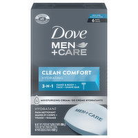 Dove Men+Care Hand & Body + Face + Shave Bar, 3-N-1, Hydrating, Clean Comfort, 6 Each