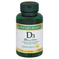 Nature's Bounty Vitamin D3, 25 mcg (1000 IU), Rapid Release Softgels, 250 Each