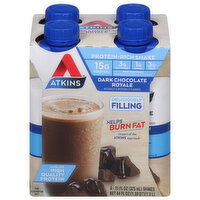 Atkins Protein Shake, Dark Chocolate Royale, 4 Each