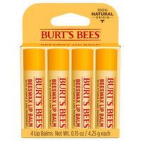 Burt's Bees Lip Balm, Beeswax, 4 Each