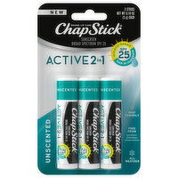 ChapStick Lip Care, Active 2 in 1, Sunscreen, Broad Spectrum SPF 25, 3 Each