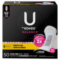 U by Kotex Balance Regular Ultra Thin Pads + Wings, 50 Each