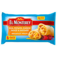 El Monterey Breakfast Wraps, Egg, Potato, Cheese Sauce & Sausage, 8-Pack Family Size, 28.8 Ounce