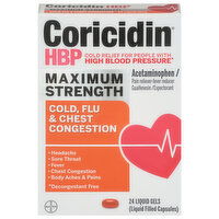 Coricidin HBP Cold, Flu & Chest Congestion, Maximum Strength, Liquid Gels, 24 Each