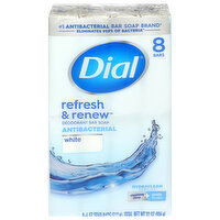 Dial Refresh & Renew Bar Soap, Deodorant, Antibacterial, White, 8 Each