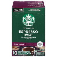 Starbucks Coffee, 100% Arabica, Ground, Dark Roast, Espresso Roast, K-Cup Pods, 10 Each