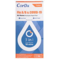 CorDx Tyfast Multiplex Rapid Test, At Home, Flu A/B & COVID-19, 1 Each