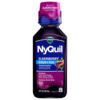 Vicks NyQuil Cold & Flu, Nighttime Relief, Black Elderberry Flavored, 12 Fluid ounce