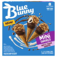 Blue Bunny Mini Swirls Frozen Dairy Dessert, Nutty Fudge Sundae, 8 Each