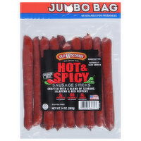 Old Wisconsin Sausage Sticks, Hot & Spicy, Medium Heat, Jumbo Bag, 14 Ounce