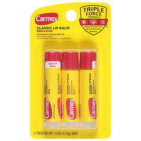 Carmex Lip Balm, Medicated, Classic, SPF 15, 3 Each