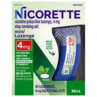 Nicorette Stop Smoking Aid, Mint, 4 mg, Mini Lozenge, 81 Each