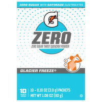 Gatorade Zero Thirst Quencher Powder, Zero Sugar, Glacier Freeze, 10 Each