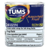 Tums Antacid, Extra Strength 750, Chewable Tablets, Assorted Fruit, 24 Each