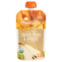 HappyBaby Organics Baby Food, Organic, Squash, Pears & Apricots, Clearly Crafted, 2 (6+ Months), 4 Ounce