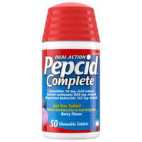 Pepcid Complete Antacid + Acid Reducer, Dual Action, Chewable Tablets, Berry Flavor, 50 Each