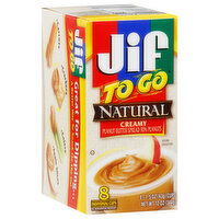 Jif To Go Peanut Butter Spread, Natural, Creamy, 8 Each