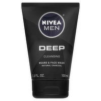 Nivea Men Deep Beard & Face Wash, Natural Charcoal, Cleansing, 3.3 Ounce