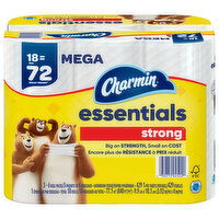 Charmin Essentials Bathroom Tissue, Mega Rolls, Strong, Unscented, 1-Ply, 18 Each