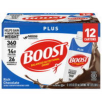 Boost Plus Nutritional Drink, Balanced, Rich Chocolate, 12 Each