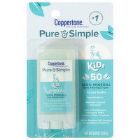 Coppertone Pure & Simple Sunscreen, Stick, Kids, Broad Spectrum SPF 50, 0.49 Ounce