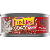 Friskies Cat Food, with Beef in Savory Gravy, Extra Gravy, Chunky, 5.5 Ounce