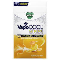 Vicks Severe VapoCool Severe Medicated Sore Throat Drops, Menthol, Honey Lemon, 45 Each