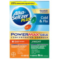 Alka-Seltzer Plus Cold & Flu, Maximum Strength, Day/Night, Liquid Gels, 16 Each