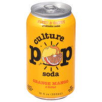 Culture Pop Probiotic Soda, Orange Mango & Lime, Fizzy & Gutsy, 12 Fluid ounce