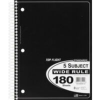 Top Flight Standards 5 Subject Notebook, Wide Rule, 1 Each