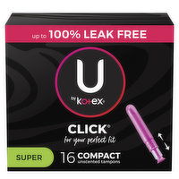 U By Kotex Click Compact Click Compact Unscented Tampons, Super, 16 Each