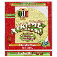 Ole Mexican Foods Xtreme Wellness! Tortilla Wraps, Spinach & Herb, 6 Each