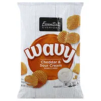 Essential Everyday Potato Chips, Cheddar & Sour Cream, Wavy, 9 Ounce