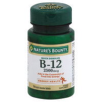 Nature's Bounty Vitamin B-12, Quick Dissolve, 2500 mcg, Quick Dissolve Tablets, Natural Cherry Flavor, 75 Each