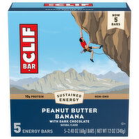 CLIF BAR - Peanut Butter Banana with Dark Chocolate Flavor - Made with Organic Oats - Energy Bars - Non-GMO - Plant Based Protein Bars (5 Pack), 12 Ounce