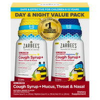 Zarbee's Cough Syrup + Mucus, Throat & Nasal, All-in-One, Children's, Natural Grape Flavor, Day & Night Value Pack, 2 Each