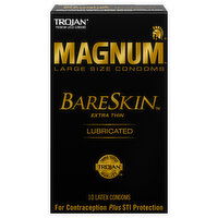 Trojan Magnum BareSkin Condoms, Latex, Lubricated, Extra Thin, Large Size, 10 Each